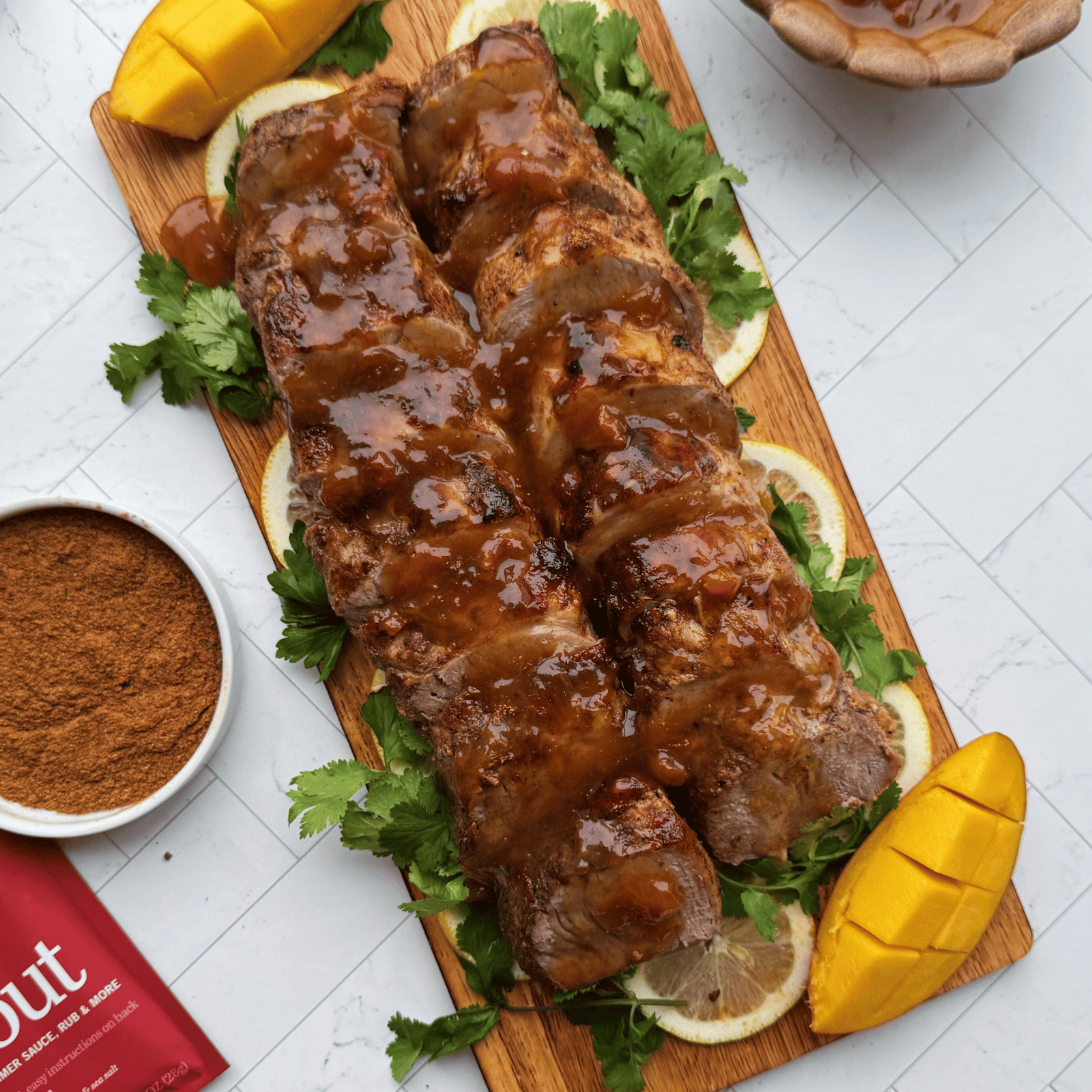 Moroccan Spiced Pork Loin with Mango Ginger Glaze